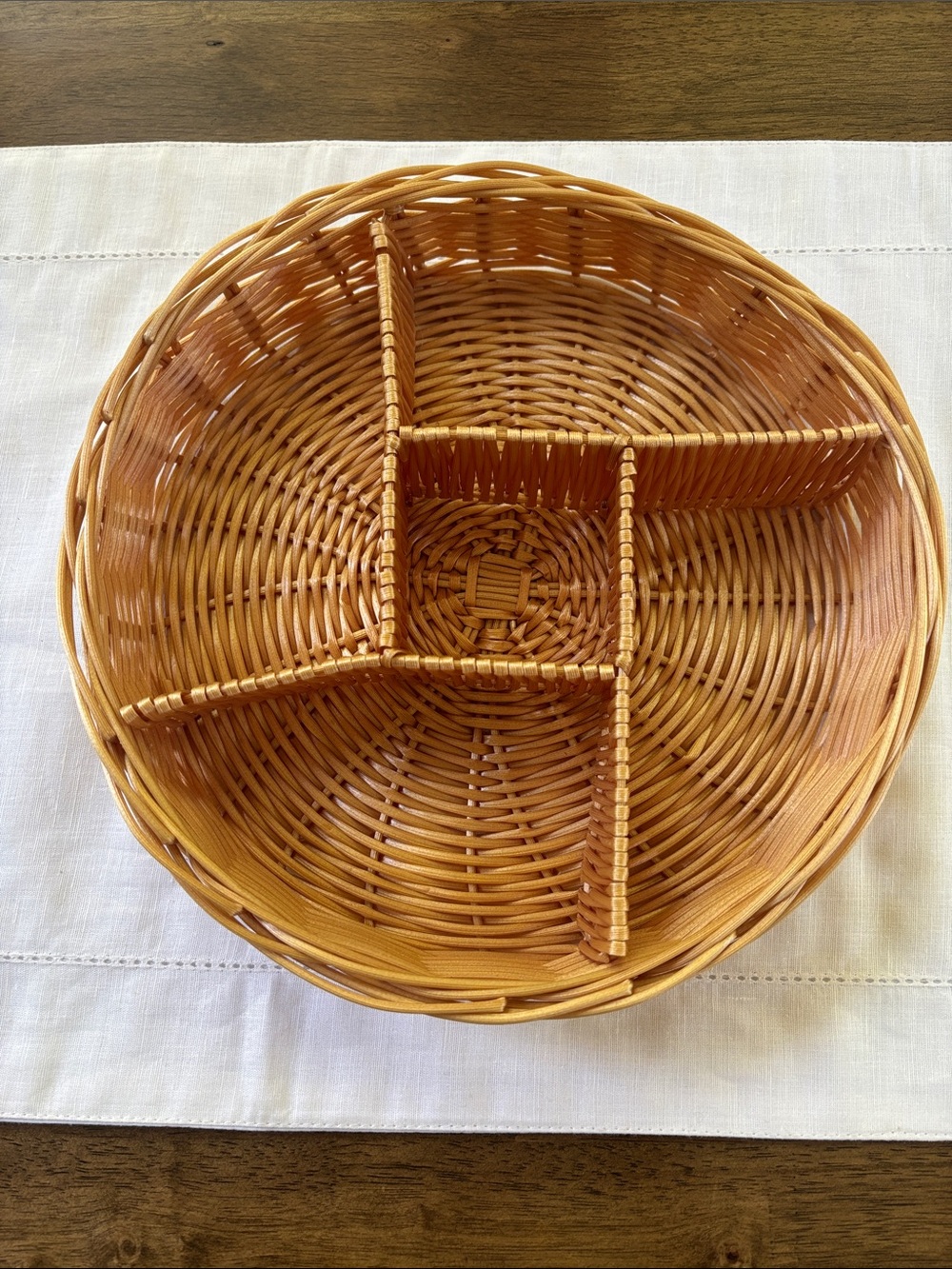 Vintage Round Woven Divided Serving Basket - Natural Brown